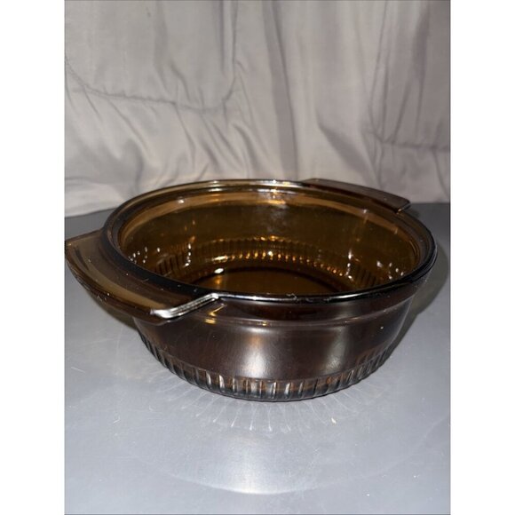 Vintage Anchor Hocking 2 qt Amber Glass Ribbed Casserole Dish 1438 NO LID - Picture 9 of 16